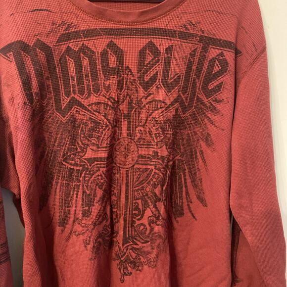 Vintage MMA Elite Waffel Thermal Big Graphic Cross Maroon T-Shirt Men's 2XL - Picture 4 of 5